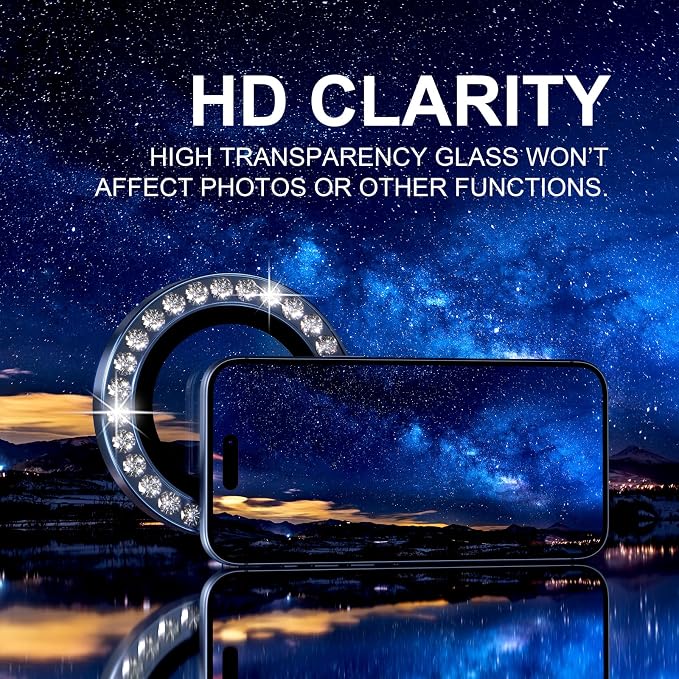 Choiche Compatible for iPhone 17 Pro/iPhone 17 Pro Max Camera Lens Protector Bling, 9H Tempered Glass Camera Cover Screen Protector Metal Ring Decoration Accessories (Diamond-Blue)
