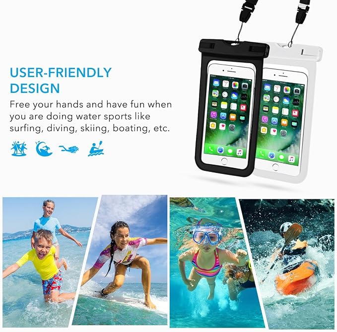 Universal Waterproof Case, 2 Pack IPX8 Waterproof Phone Lanyard Dry Bag with Neck Strap for iPhone 17 16 15 14 13 12 XS Pro Plus Galaxy S24 S23 Edge Note Google Pixel LG HTC Sony Moto up to 7.5"