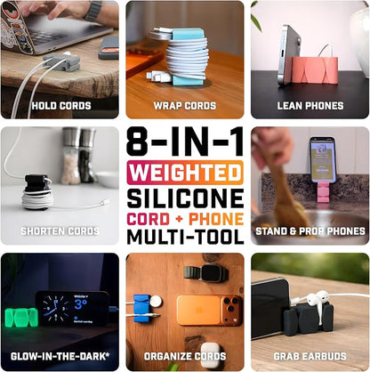 CordBrick Silicone & Steel Weighted Cord Holder for Nightstand. Travel Phone Charger Organizer. Useful iPhone Accessory. Small Gift for Guys, College Students. Tech Gadget for Teens, Men. Gray