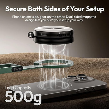 ULANZI MA60 Magnetic Phone Tripod Stand for iPhone - Aluminium Smartphone Mini Tripod Pocket Cell Phone Stand Strong Magnet Quick Mount Compatible with iPhone 16 15 14 13 13 Series, Green