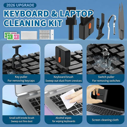 2026 Upgrade Phone Cleaning Kit 57PCS, iPhone Cleaning Kit, Airbud Cleaning Kit for AirPods, Keyboard Cleaning Kit, Charging Port Cleaner for Apple Lightning/Android USB-C (Black, with 10 Mini Brush)