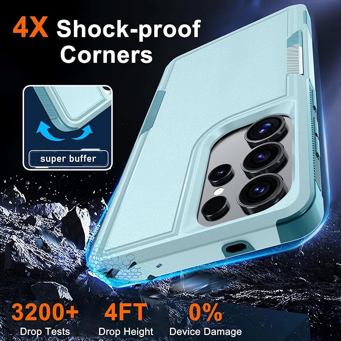 RMOCR Case for Samsung Galaxy S25 Ultra, Full Body Heavy Duty Rugged Shockproof Protective Phone Cover with Lanyard Strap, Tempered Glass Screen Protector and Camera Lens Cover, Mint Green