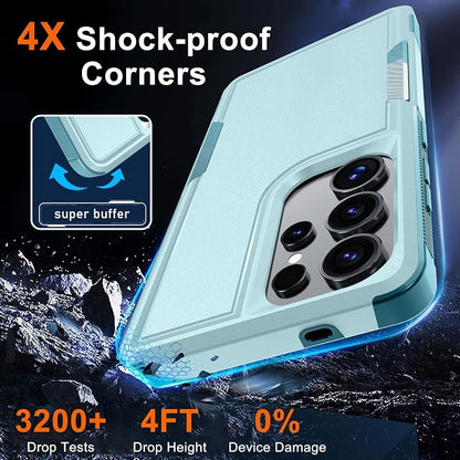RMOCR Case for Samsung Galaxy S25 Ultra, Full Body Heavy Duty Rugged Shockproof Protective Phone Cover with Lanyard Strap, Tempered Glass Screen Protector and Camera Lens Cover, Mint Green