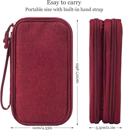 CAOODKDK Electronics Accessories Organizer Pouch Bag, Travel Universal Organizer for Cable, Charger, Phone, SD Card, Business Travel Gadget Bag (Wine Red)