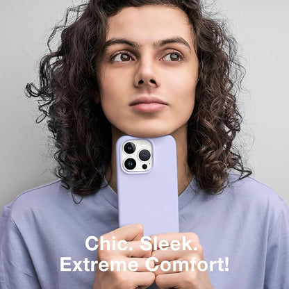 GONEZ for iPhone 14 Pro Case, Compatible with Magsafe, with Screen Protector + Camera Lens Protector, Soft Anti-Scratch Microfiber Lining, Shockproof Liquid Silicone Phone Cover, Lilac