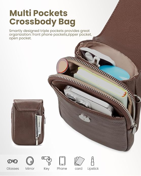 befen Genuine Leather Small Crossbody Bags for Women, Cell Phone Cross body Purse Bag with RFID Blocking Card Slots