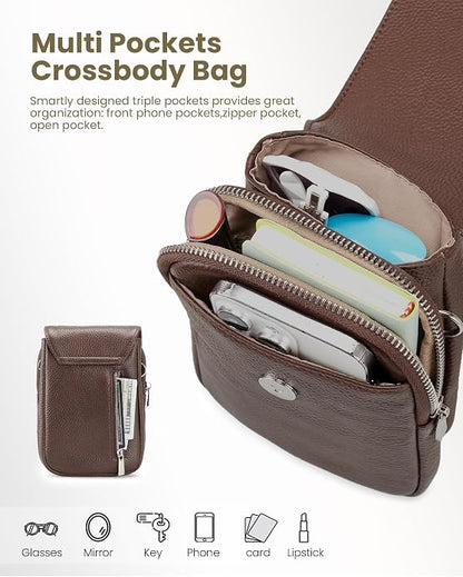 befen Genuine Leather Small Crossbody Bags for Women, Cell Phone Cross body Purse Bag with RFID Blocking Card Slots