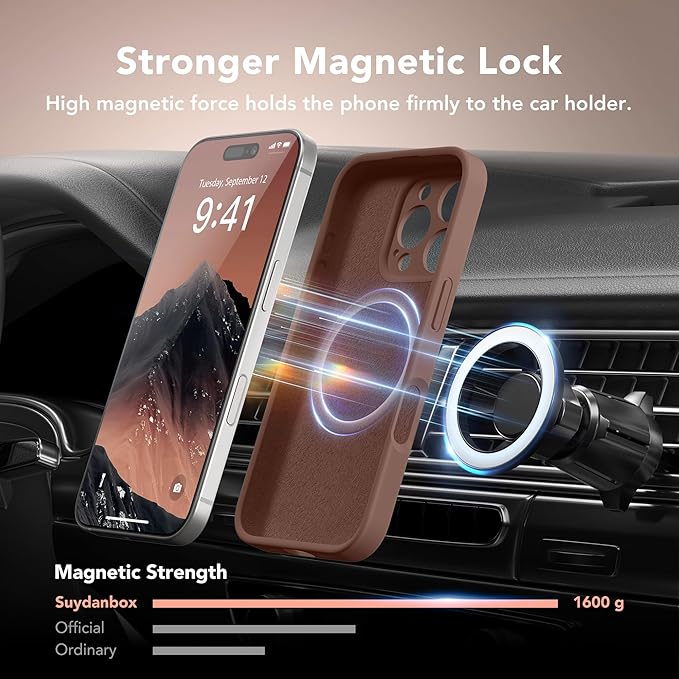 Magnetic for iPhone 16 Pro Case, Compatible with MagSafe, [Full Camera Protection][Screen Protector] Silicone Shockproof Protective Phone Case for iPhone 16 Pro 6.3", Brown