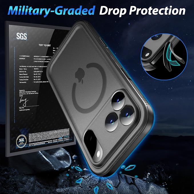 SPORTLINK for iPhone 17 Pro Case - IP68 Waterproof Military Protective Full Body Heavy Duty Shockproof 360 Sealed Dustproof with Camera Screen Protector Phone Cover for iPhone 17 Pro 6.3" M/Black