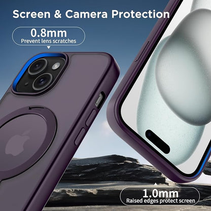 CACOE Magnetic Case for iPhone 15 6.1 inch with 360 Rotatable Ring Stand, Compatible with MagSafe Car Phone Mount, iPhone 15 Cases Cover Phone Holder for Desk Meeting/Videos Dark Purple