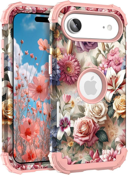 Hocase for iPhone Air Case 6.5", Heavy Duty Shockproof Protection Soft Silicone Rubber+Hard Plastic Bumpers Hybrid Protective Case for iPhone Air 2025 - Rose Flowers