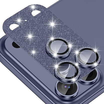 for iPhone 17 Pro Max Camera Lens Protector [Anti-Scratch] [Ultra HD Clear] [Strong Adhesion] Metal Aluminum Alloy Tempered Glass Camera Screen Cover(Deep Blue Glitter)