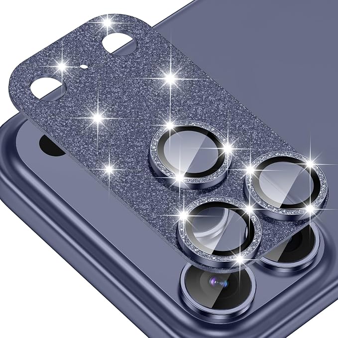 for iPhone 17 Pro Camera Lens Protector [Anti-Scratch] [Ultra HD Clear] [Strong Adhesion] Metal Aluminum Alloy Tempered Glass Camera Screen Cover(Deep Blue Glitter)