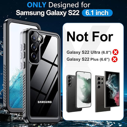 MOZOTER for Samsung Galaxy S22 Case Waterproof,[IPX8 Underwater Case][Full Body Shockproof & Military Dropproof] Clear Sound Quality Built-in Screen Protector for Samsung S22 6.1 inch-Black