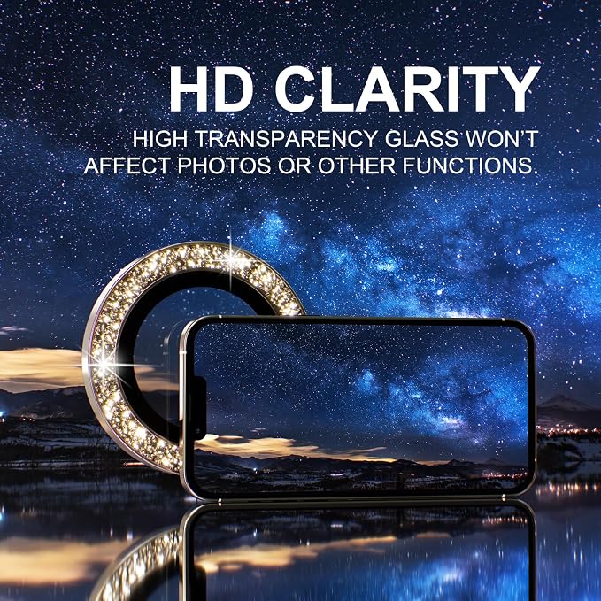 Choiche Compatible for iPhone 13 Pro/iPhone 13 Pro Max Camera Lens Protector Bling, 9H Tempered Glass Camera Cover Screen Protector Metal Ring Decoration Accessories (Glitter-Gold)