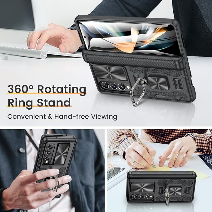VEGO for Galaxy Z Fold 4 Case with Slide Camera Cover & Hinge Protection | Fold 4 Phone Case with Screen Protector 360°Magnetic Kickstand Protective Cover for Samsung Galaxy Z Fold 4 5G - Black