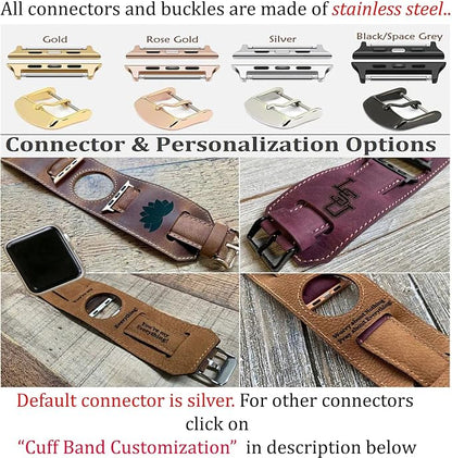 HARDISTON Cuff Watch Band Compatible with Apple 46mm for Men & Women, Handmade Genuine Leather, Compatible with iWatch Series 11 10 9 8 7 6 5 4 3 2 1 SE Ultra, Wrist Bracelet Band, Large/Band-Navy