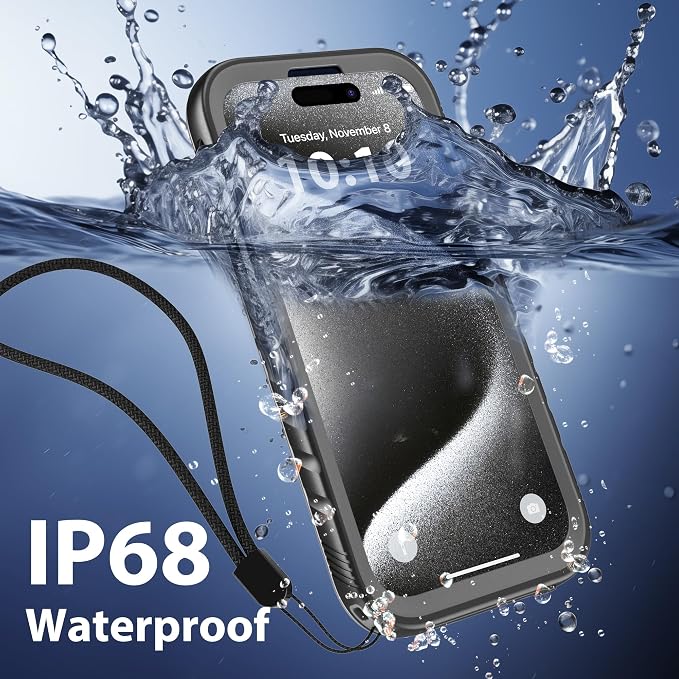SPORTLINK for iPhone 15 Pro Max Waterproof Case - IP68 Underwater, Shockproof, Dust-Proof, Heavy Duty,Military Grade Screen Protector for iPhone 15 Pro Max Black/Frosted Clear