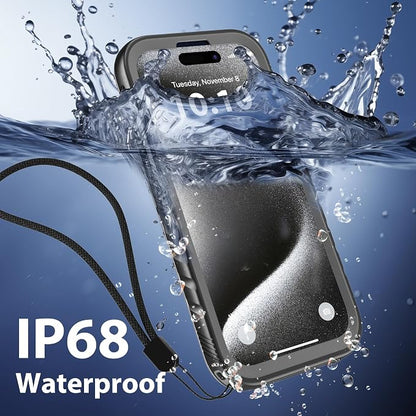 SPORTLINK for iPhone 15 Pro Max Waterproof Case - IP68 Underwater, Shockproof, Dust-Proof, Heavy Duty,Military Grade Screen Protector for iPhone 15 Pro Max Black/Frosted Clear