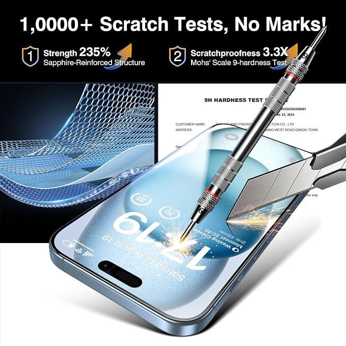 EZ-GLAZ- 4 Pack for iPhone 15 Screen Protector [6.1"] With 2 Pack Camera Lens Protector, 9H+ Hardness 12FT Military Grade Shatterproof Scratch Resistant Durable Tempered Glass Film with Flawless Fit Kit, HD Clear