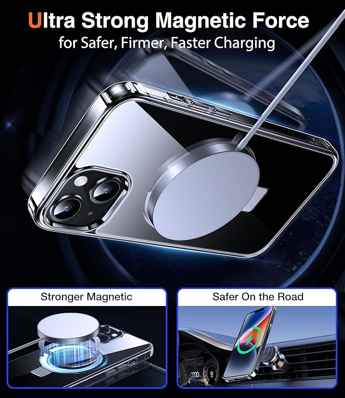 Chicfun 3-in-1 [Magnetic+Kickstand+Ring Holder] for iPhone 14 Plus Case with Stand Ring Holder， Compatible with MagSafe, Military Shockproof Kickstand Phone Case iPhone 14 Plus Cover Clear