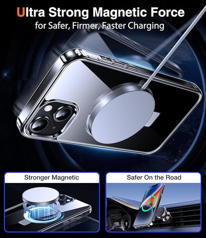 Chicfun 3-in-1 [Magnetic+Kickstand+Ring Holder] for iPhone 14 Plus Case with Stand Ring Holder， Compatible with MagSafe, Military Shockproof Kickstand Phone Case iPhone 14 Plus Cover Clear