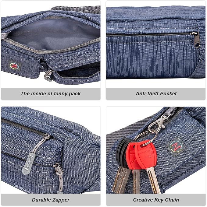 ZOMAKE Small Crossbody Fanny Pack for Women Men, Runner Belt Bag with Adjustable Strap, Water Resistant Waist Bag for Running