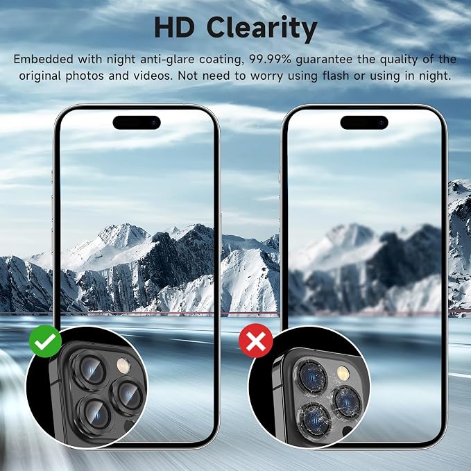 for iPhone 16 Pro/iPhone 16 Pro Max Camera Lens Protector - with Installation Tray, 9H Tempered Glass [Anti-Scratch] [Ultra HD Clear] Metal Individual Ring Camera Cover(Black Titanium)