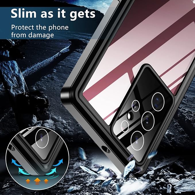 SPIDERCASE Designed for Samsung Galaxy S22 Ultra Case Waterproof, Built-in Screen Protector Full Protection Heavy Duty Shockproof Anti-Scratched Rugged Case, Black