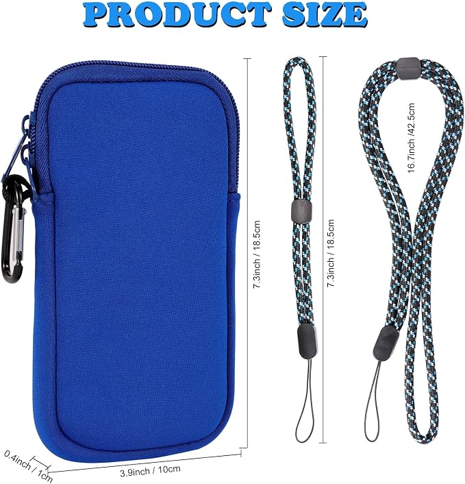 Pwsap Phone Sock, Universal Shock & Impact Resistant Neoprene Pouch with Carabiner and Lanyard Strap Sleeve Case for Hiking & Travelling Phone Bag Fits Phones up to 7 Inches, Light Blue, M