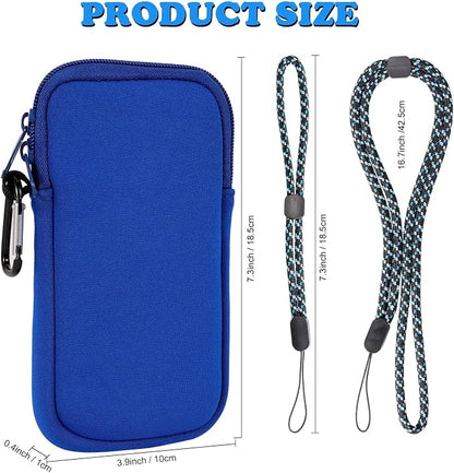 Pwsap Phone Sock, Universal Shock & Impact Resistant Neoprene Pouch with Carabiner and Lanyard Strap Sleeve Case for Hiking & Travelling Phone Bag Fits Phones up to 7 Inches, Light Blue, M