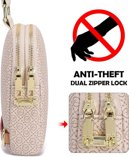 INICAT Anti Theft Crossbody Bag for Women, Small RFID Blocking Sling Purse with Zipper Lock for Travel, Vegan Leather