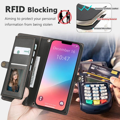 Wallet Case for iPhone 13 Pro Max with Card Holder/Crossbody Wallet/Strap| RFID Blocking | Magnetic | Kickstand | Detachable | PU Leather Phone Case for iPhone 13 Pro Max,6.7 in,Black