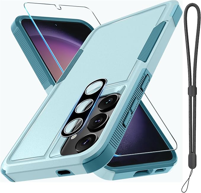 RMOCR Case for Samsung Galaxy S25 Plus, Full Body Heavy Duty Rugged Shockproof Protective Phone Cover with Lanyard Strap, Tempered Glass Screen Protector and Camera Lens Cover, Mint Green | Full Body, Heavy Duty, Rugged, Shockproof, Protective, with La...