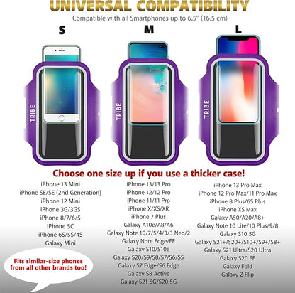 TRIBE Water Resistant Cell Phone Armband Case Running Holder for iPhone Pro Max Plus Mini SE (13/12/11/X/XS/XR/8/7/6/5) Galaxy S Ultra Plus Edge Note (21/20/10/9/8/7/6/5) Adjustable Strap & Key Pocket