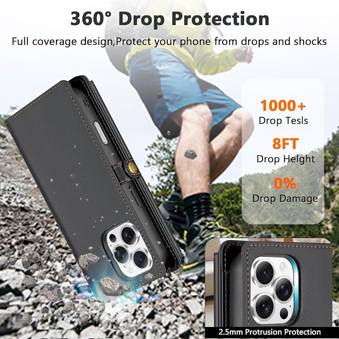 Wallet Case for iPhone 16 Pro Max with Card Holder/Crossbody Wallet/Strap| RFID Blocking | Magnetic | Kickstand | Detachable | PU Leather Phone Case for iPhone 16 Pro Max,6.9 in,Black