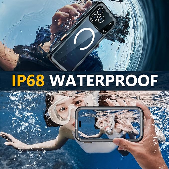 Red2Fire for iPhone 17 Pro Case Waterproof, [Built-in Screen Protector & Camera Protector][Compatible with MagSafe][Full Body Shockproof][IP68 Waterproof][Dustproof] Phone Case 6.3" Black/Clear