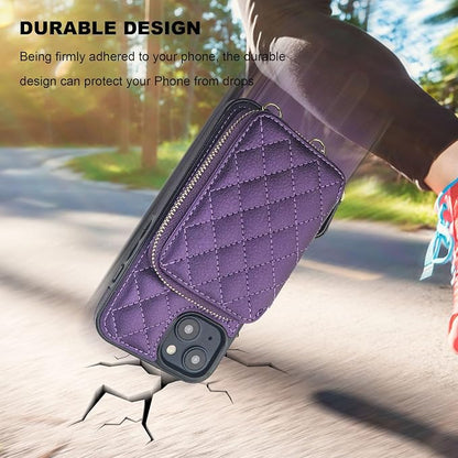 Bocasal Crossbody Wallet Case for iPhone 14, RFID Blocking PU Leather Zipper Handbag Purse Flip Cover, Kickstand Folio Case with Card Slots Holder Wrist Strap Lanyard 5G 6.1 Inch (Dark Purple)