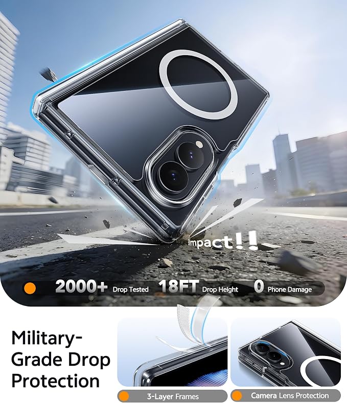 FNTCASE for Samsung Galaxy Z Fold 8 Case, Fit for Magsafe, Hinge Protection | Screen Protector, Translucent Matte Magnetic Back, 18FT Military Grade Drop Proof, Protective Phone Cover, Clear