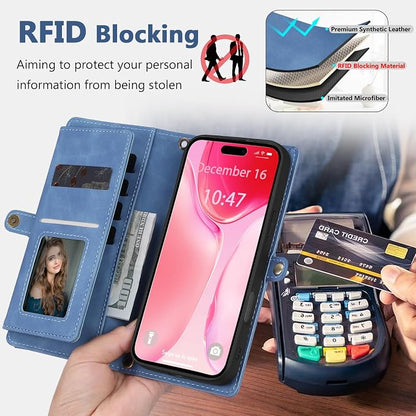 Wallet Case for iPhone 15 Plus with Card Holder/Crossbody Wallet/Strap| RFID Blocking | Magnetic | Kickstand | Detachable | PU Leather Phone Case for iPhone 15 Plus,6.7 in,Sky Blue
