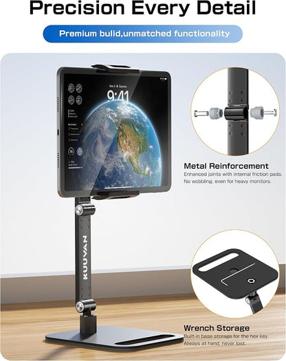 Tablet Stand Holder for iPad, Portable Monitor Stand Holder 15.6'',16'', Aluminum Alloy Foldable Arm Mount with 360° Swivel Desk Mount Compatible with 4.7-16inch Tablet, Cell Phone (Black)