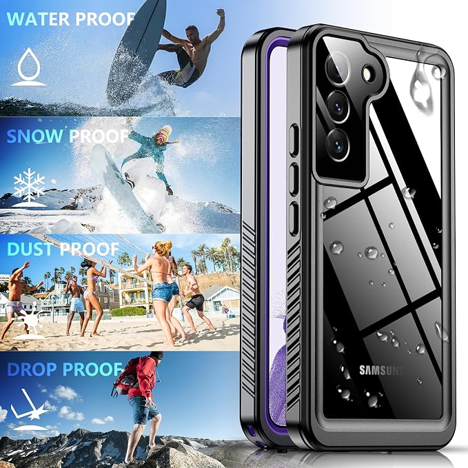 SPIDERCASE for Samsung Galaxy S22 Waterproof Case, [12FT Military-Grade Drop Protection] IP68 Water Resistance [Built-in Screen Protector] Full Body Sealed Protection Phone Case 6.1", Purple