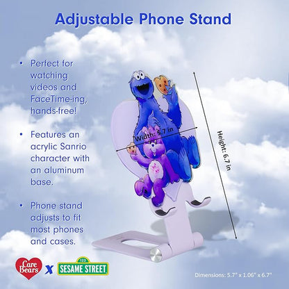 Sonix Character Phone Stand | Adjustable Cell Phone Holder, Desk Stand, Dock | Care Bears x Sesame Street Purple | Share Bear & Cookie Monster