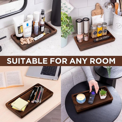 Bathroom Vanity Tray 11.8x5.9in of Acacia Wood - Elegant Organizer for Cosmetics, Jewelry, Perfume, Candle, Key - Premium Wood Tray for Bathroom, Kitchen, Countertop, Toilet Tank, Sink (Dark Brown)