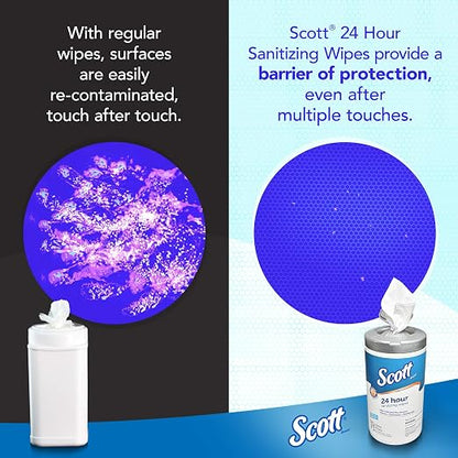 Scott 24 Hour Sanitizing Wipes – Multi-Surface Cleaning & Disinfecting, Continuous Sanitization for 24 Hours – (41526), 50 Packs x 10, 500 Wipes