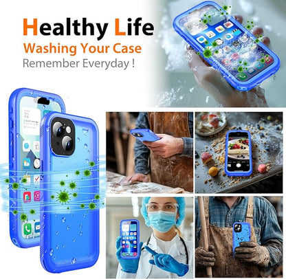 Cozycase Compatible with iPhone 14 Waterproof Case - Full Body Shockproof Dustproof Dropproof Built in Screen Protector Rugged Waterproof Case for iPhone 14 6.1 Inche Blue