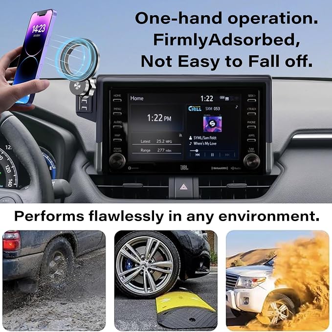 Car Phone Holder for Toyota RAV4 2019 2020 2021 2022 2023 2024 2025 Accessories Apply to 7/8 Inch Touch Screen Fixed Clip Magnetic Cell Phone Mount Hands-Free 360 Degree Rotation
