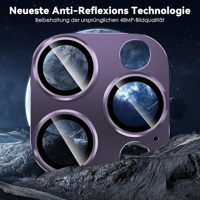 CloudValley for iPhone 14 Pro/iPhone 14 Pro Max Camera Lens Protector, 9H Tempered Glass Metal Alluminum [All in 1 Design], Case Friendly Anti-Scratch High Definition, Purple