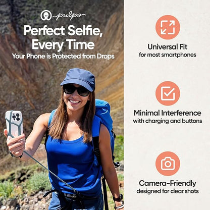 Pulpo Safety Cell Phone Lanyard Grey Fits Smartphones 6.1 to 6.8” - Anti Theft Phone Strap for Men & Women, Lanyards for Phones, Hiking Phone Holder & Cellphone Lanyard, Silicone Crossbody Straps