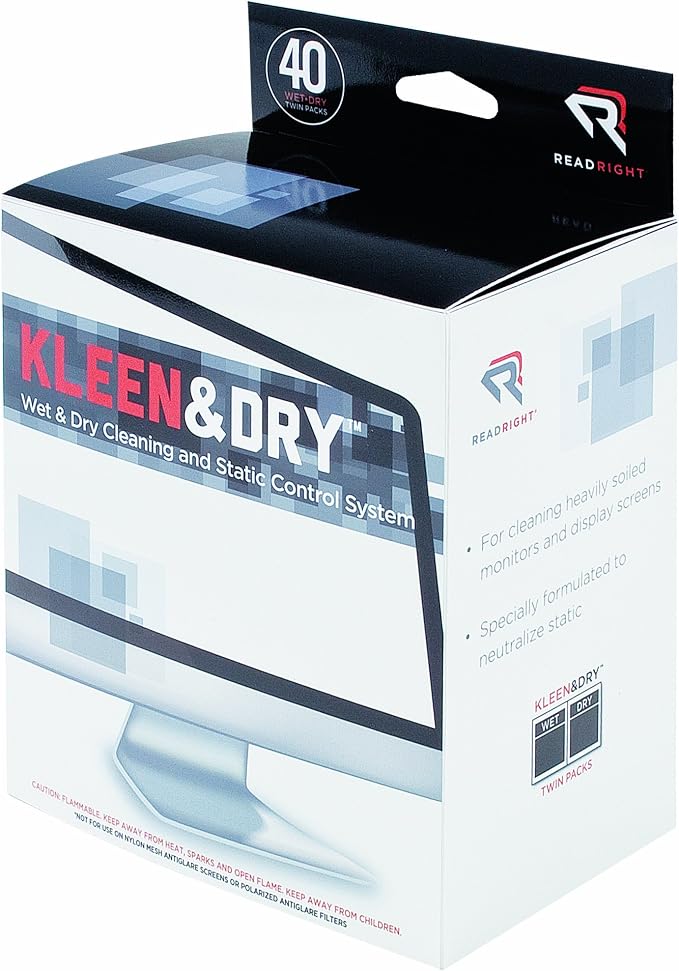 Read Right Kleen and Dry Screen Cleaning Wipes, 40 Twin Wipe Packs per Box (RR1305)